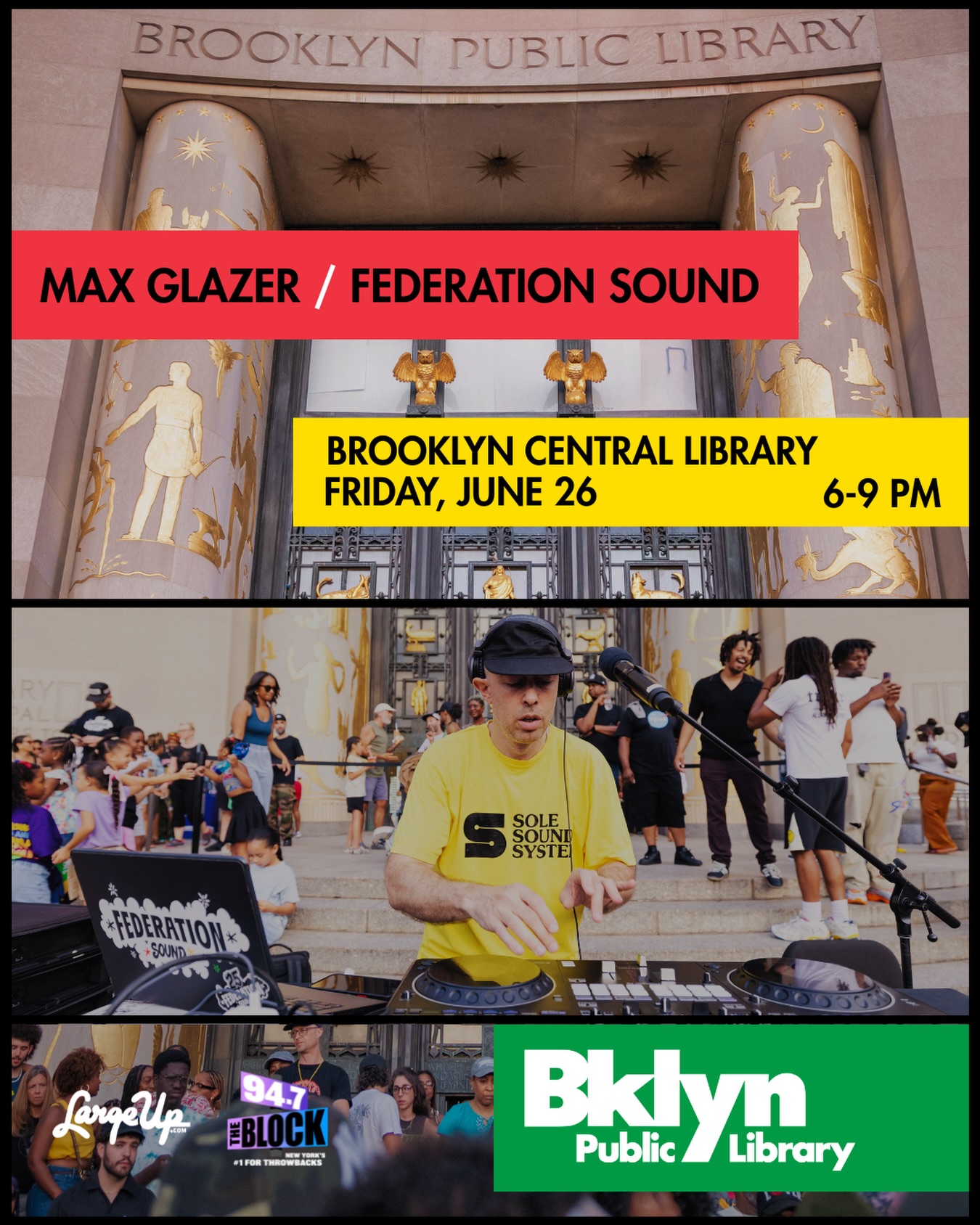 Event flyer for 2026-06-26 Max Glazer of Federation Sound at Brooklyn Central Library